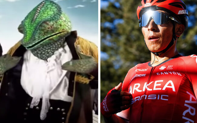 Nairo Quintana, as a chameleon, appears on Colombian reality TV