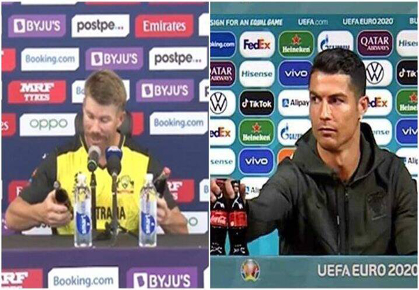 T20 World Cup 2021: David Warner does a Cristiano Ronaldo, jokingly removes coca cola bottles during press conference | Watch