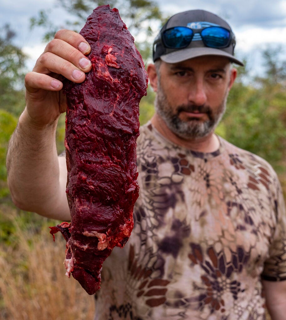 The author holds a Cape buffalo fillet.