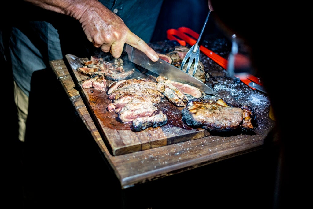 Cooked Cape buffalo meat from a Zimbabwe hunt.