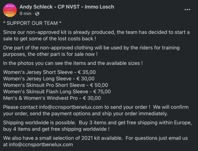 The Andy Schleck team had to sell its forbidden kit