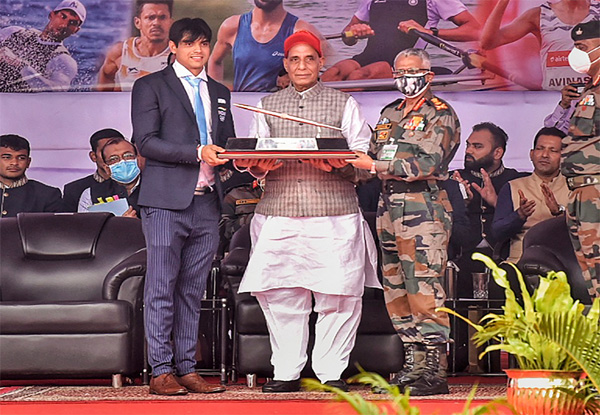 Rajnath Singh felicitates `Defence Forces Olympians”, renames ASI stadium after Neeraj Chopra