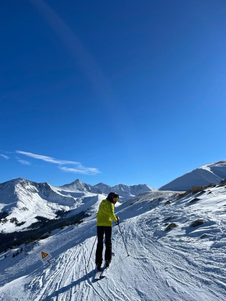 green hard shell jacket mountain skiing