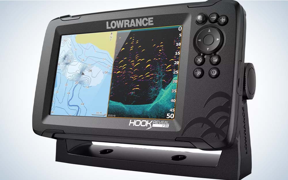 black, split view fish finder/gps