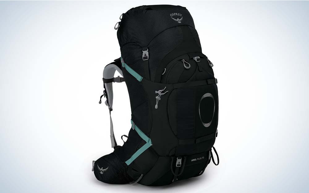 A black backpacking backpack