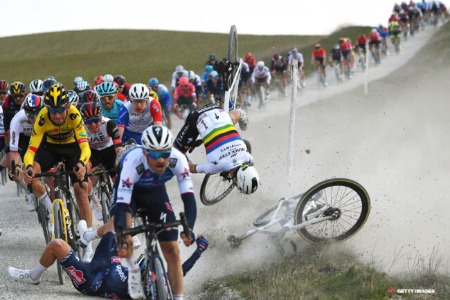 A moment in photos: Alaphilippe’s excellent crash technique at Strade Bianche