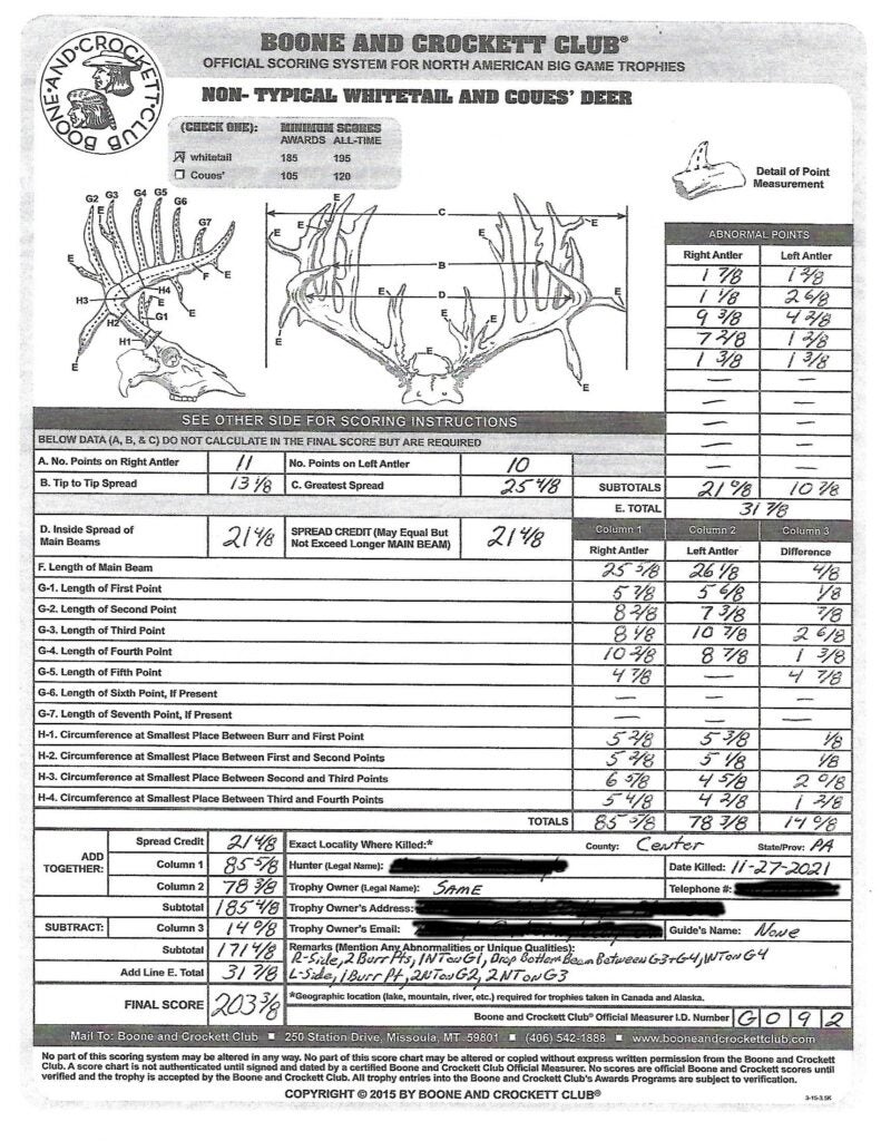 Lingle buck score sheet