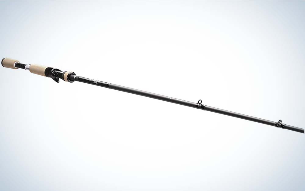 A black best spinnerbait rod with a cork handle