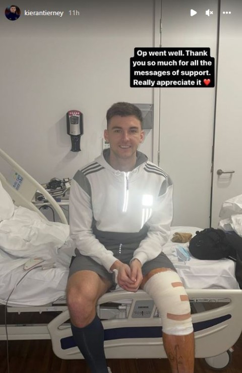 Arsenal star Kieran Tierney provides update after knee surgery and sends message to fans