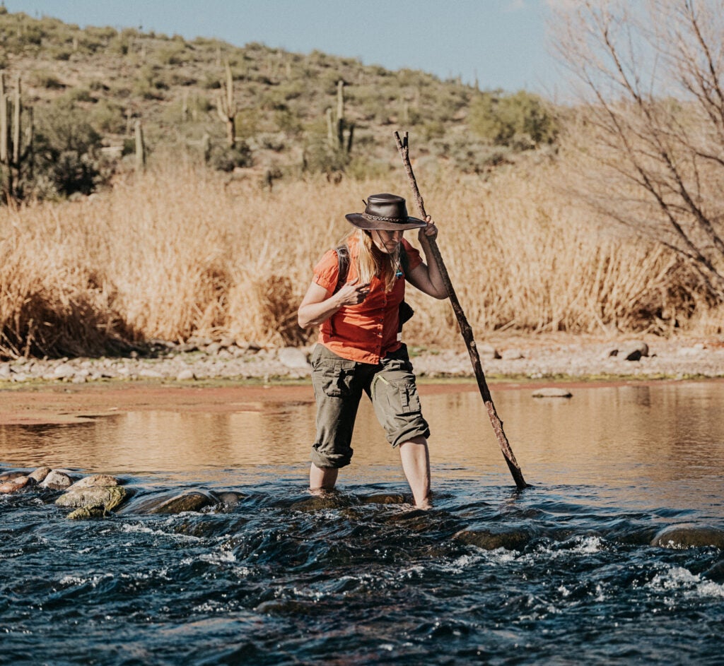 Krebs crosses a river.