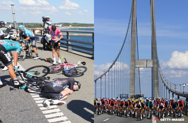 Front-flip crashes and a headwind suspends bridge-based theatrics at Tour de France