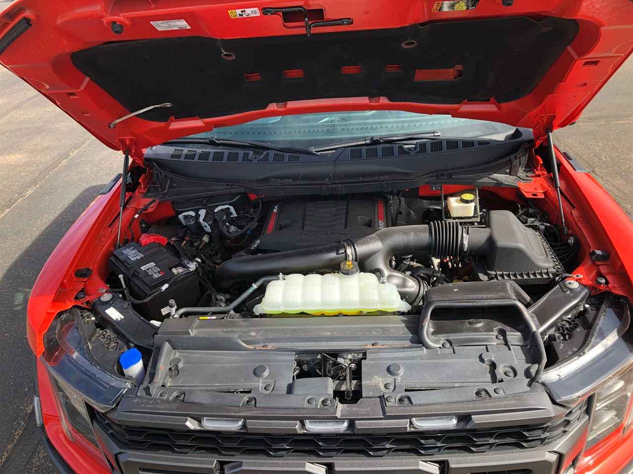 Under the hood of the Ford Raptor.