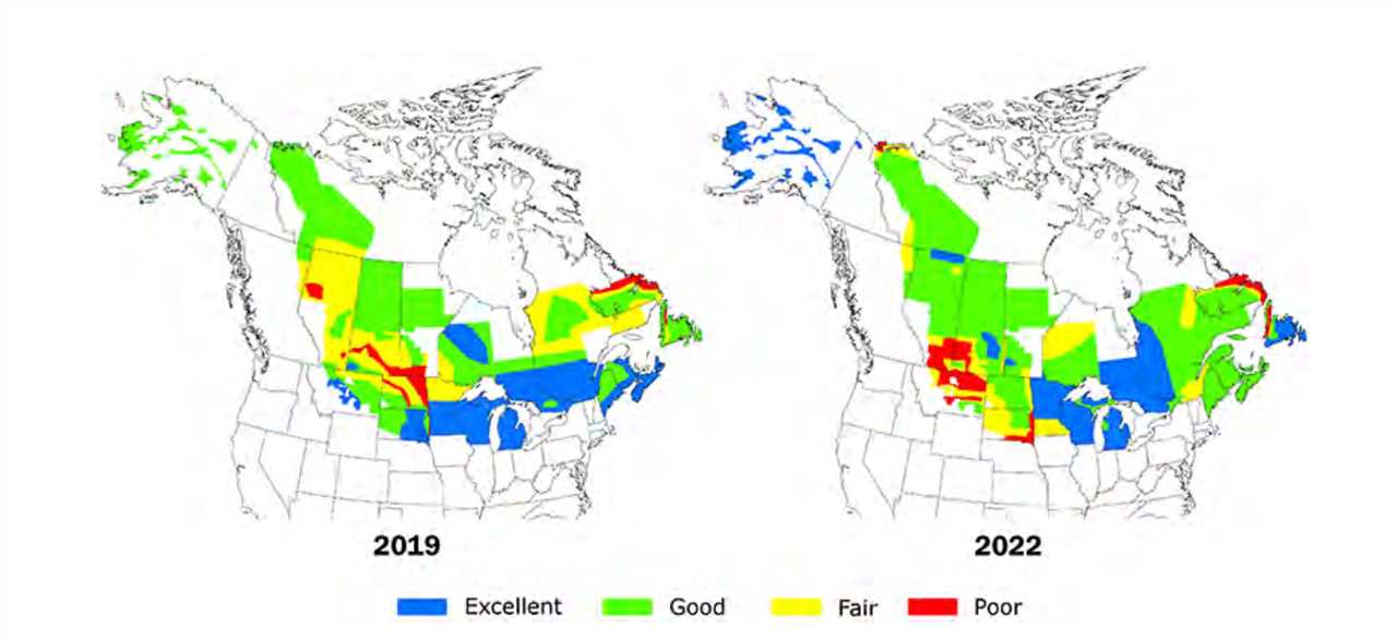 Breeding habitat areas for waterfowl.