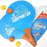 VIAHART Surfminton Classic Blue and Orange Beach Tennis Wooden Paddle Game Set (4 Balls, 2 Thick Water Resistant Wooden Rackets, 1 Reusable Mesh Bag) | New and Improved Fall 2019!
