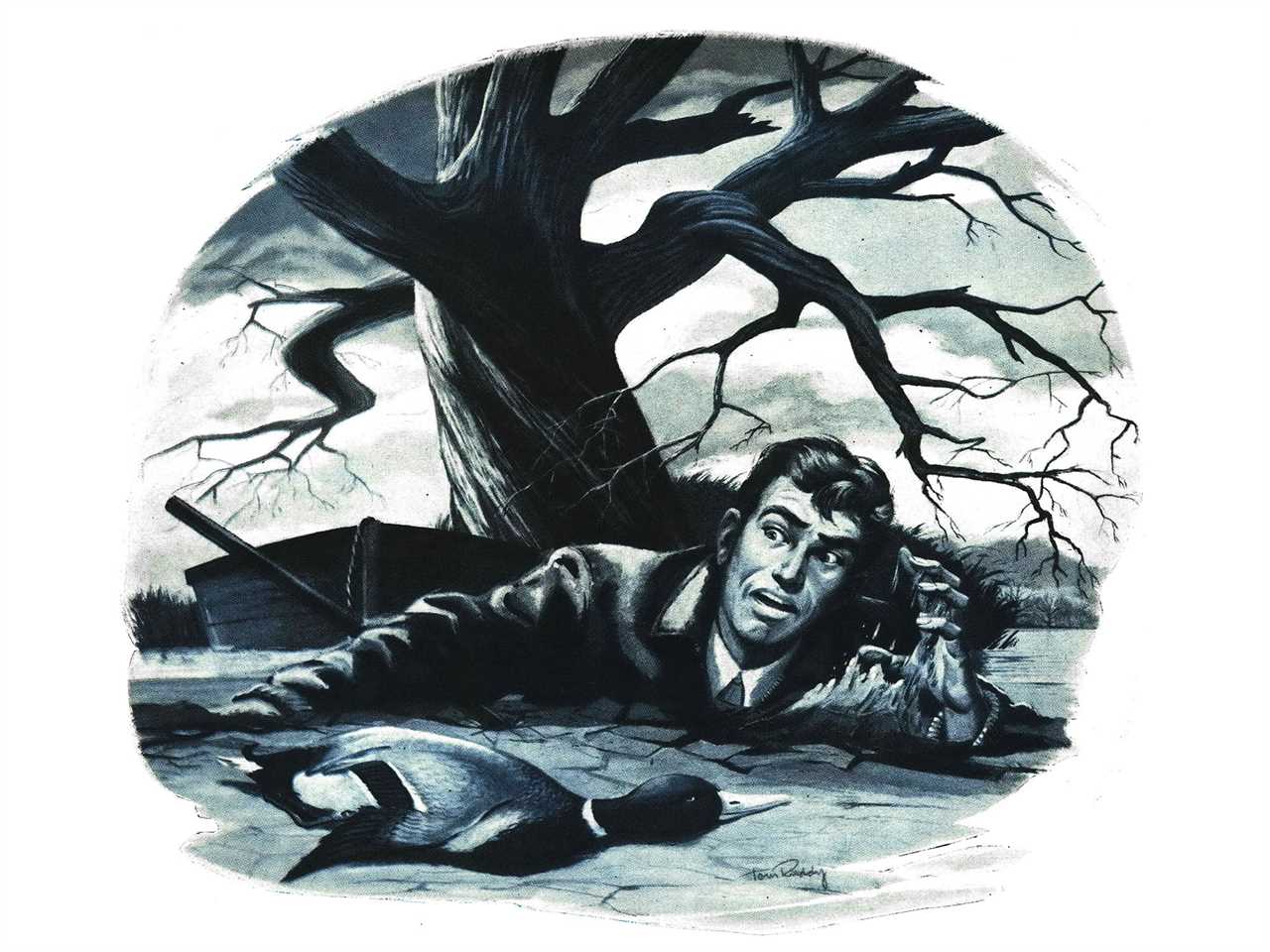 magazine illustration of man in deep mud