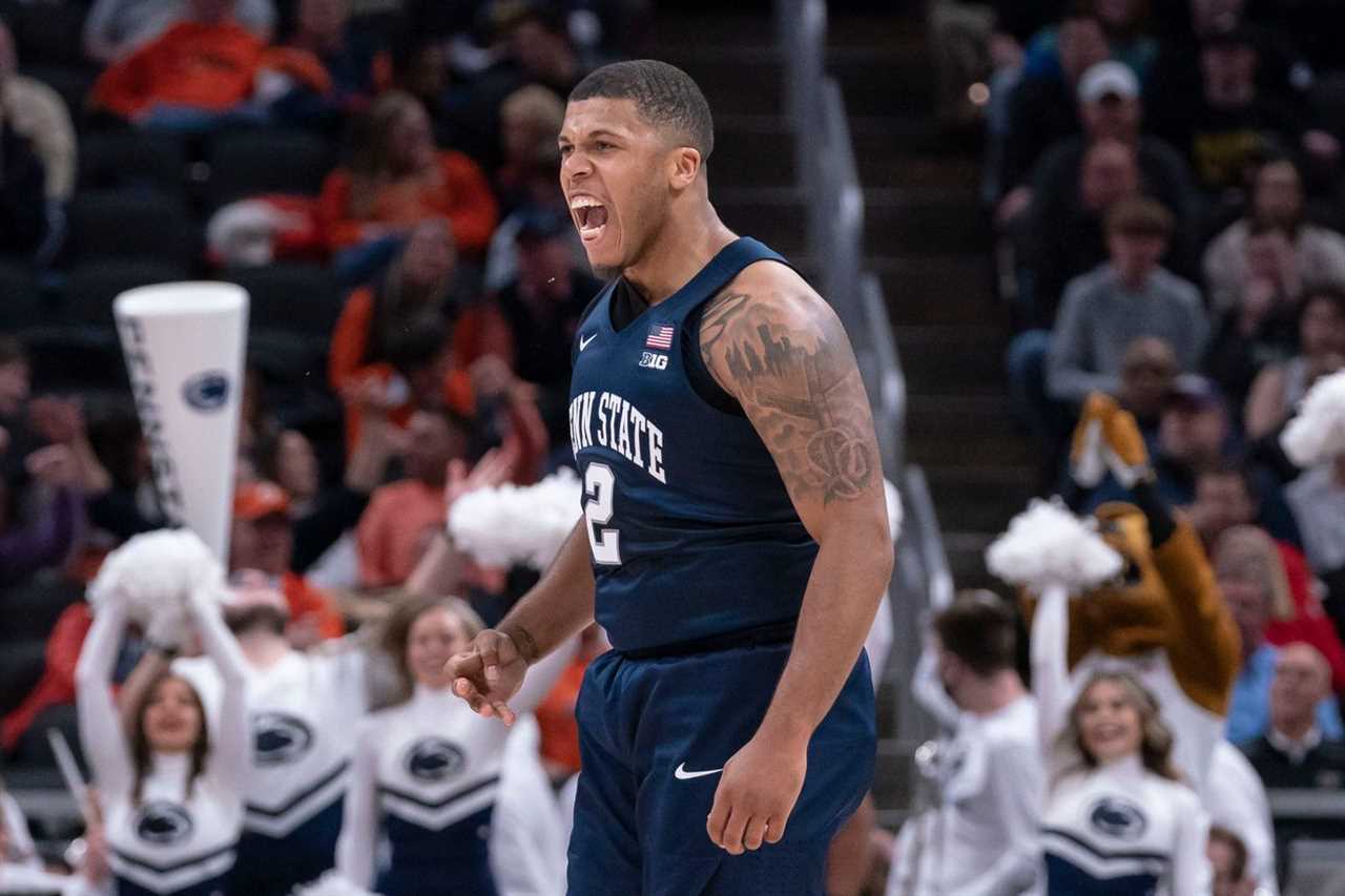 Purdue Boilermakers guard Eric Hunter Jr. (2) yells in excitement during the Big Ten tournament on Friday, March. 11, 2022, at Gainbridge Fieldhouse in Indianapolis. Purdue Boilermakers defeated the Penn State Nittany Lions, 69-61.