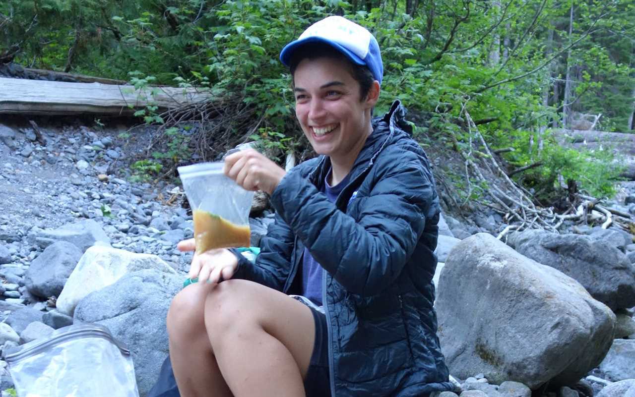 Using a Ziploc baggie to cold soak a meal while hiking without a stove.