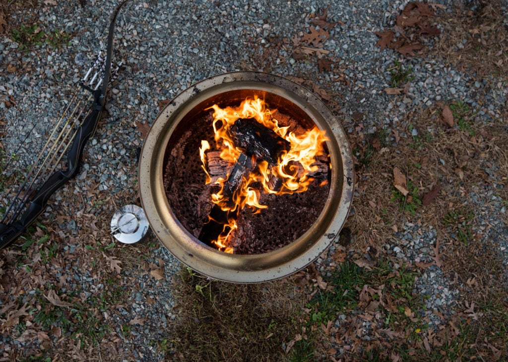 An above shot of a fire in a fire pit