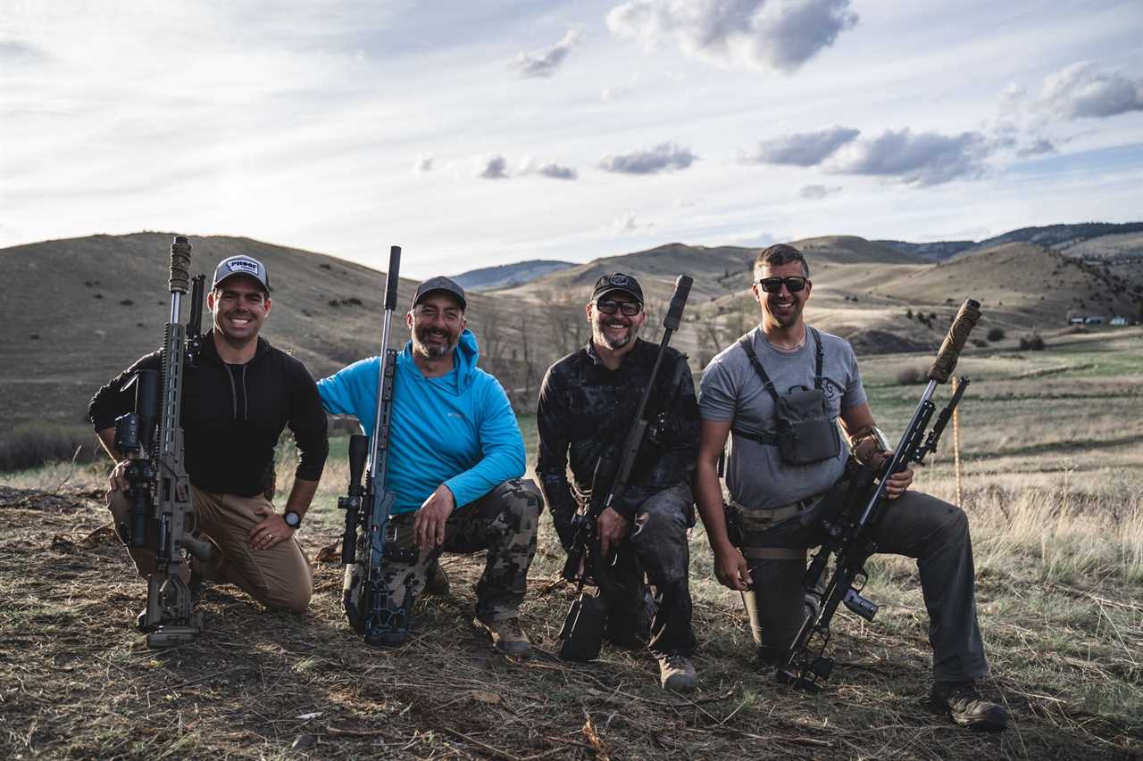 Four buddies train for a team rifle competition.