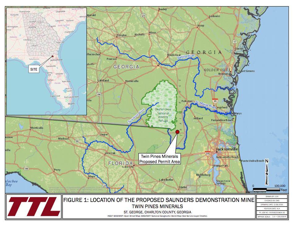 Map of the proposed mine near Okenfenokee.