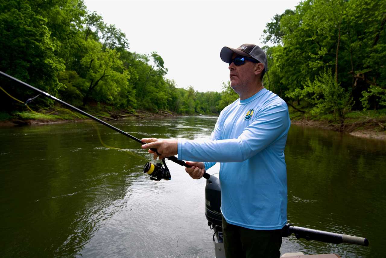 Casting one of the best spinning rods for striped bass