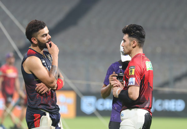 KKR’s Rahmanullah Gurbaz get batting tips from Virat Kohli ahead of RCB game at Eden Gardens | Pics