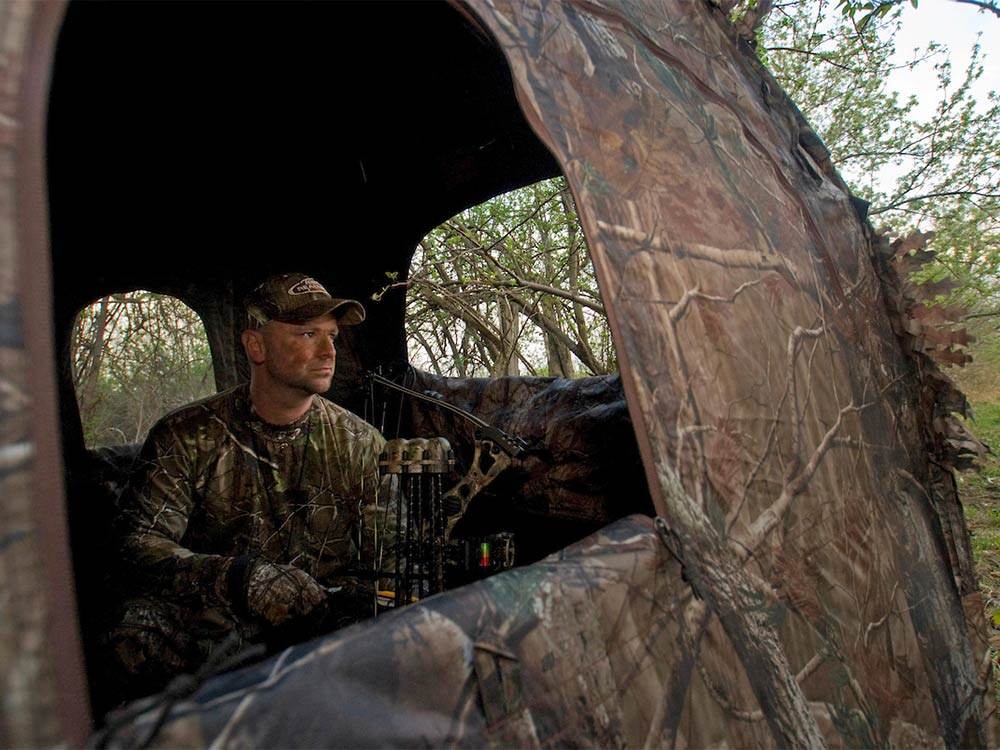 turkey hunter in blind