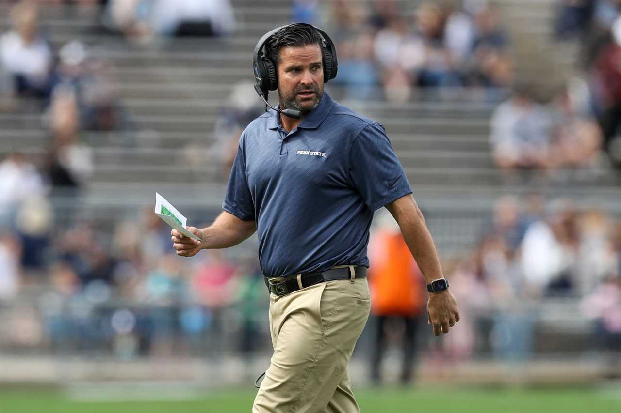 Apr 15, 2023; University Park, PA, USA; Penn State Nittany Lions defensive coordinator Manny Diaz walks on the field during the fourth quarter of the Blue White spring game at Beaver Stadium. The Blue team defeated the White team 10-0.