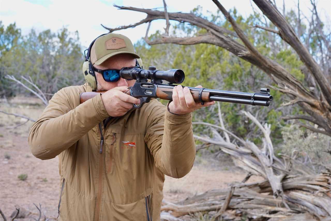 Shooting the best rifle of 2023, the Marlin 336, offhand.