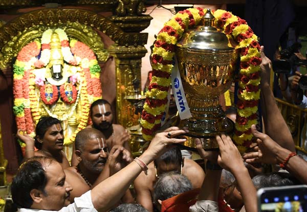 Chennai Super Kings management take IPL Trophy to Tirupati Temple for special pooja