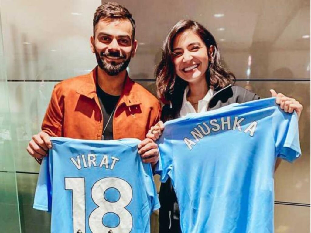 Virat Kohli and Anushka Sharma receive custom jerseys from Manchester City after FA Cup Final