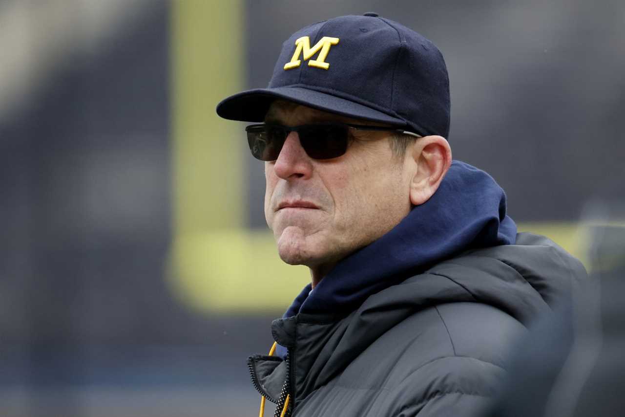 Michigan Wolverines head coach Jim Harbaugh on the sideline during the Spring Game at Michigan Stadium.