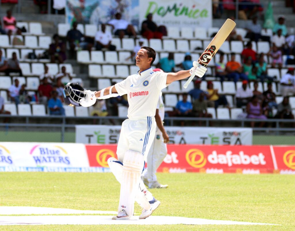 In Pics: What a moment for Yashasvi Jaiswal as he reaches his maiden test ton on debut I WIvsIND