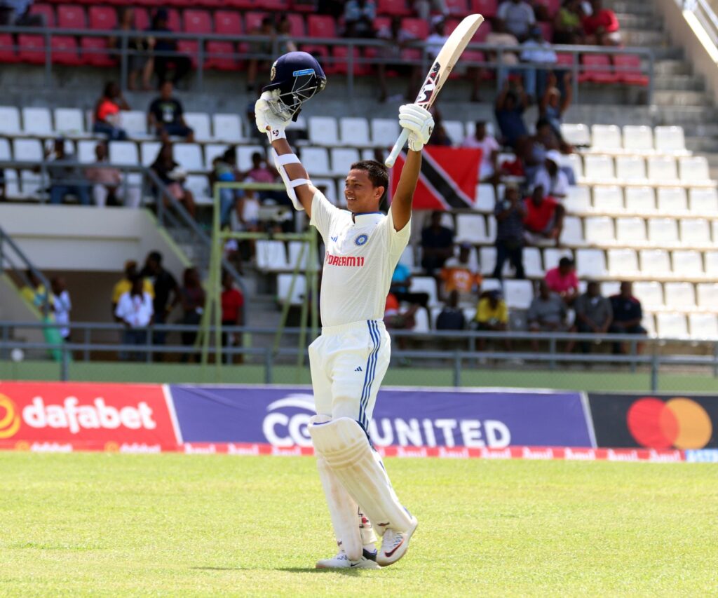 In Pics: What a moment for Yashasvi Jaiswal as he reaches his maiden test ton on debut I WIvsIND