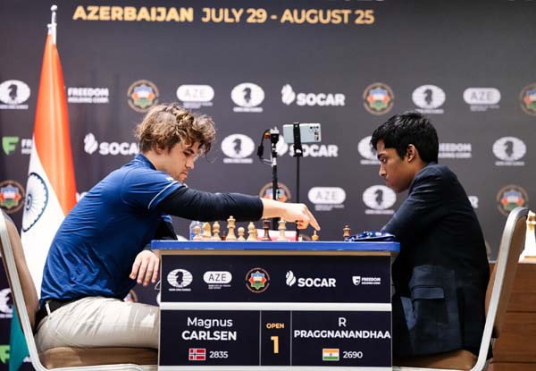 FIDE World Chess final: It’s 1-1 after 2nd game as R Praggnanandhaa hold Magnus Carlsen with black pieces