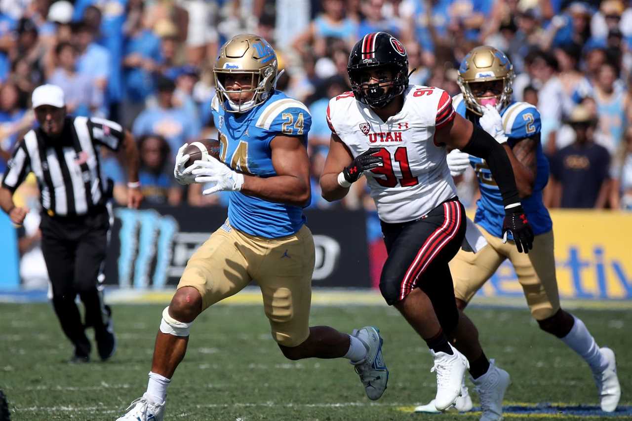 UCLA Bruins play the Utah Utes in a Pac-12 regular season game at the Rose Bowl in Pasadena on Saturday, Oct. 8, 2022.