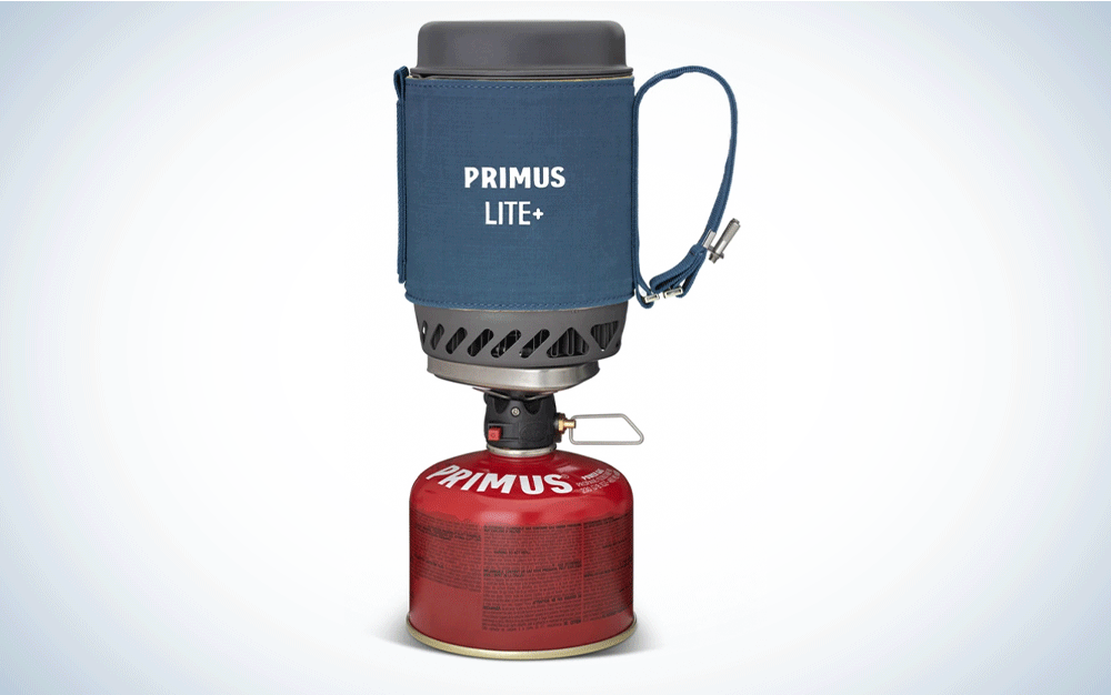 A small blue pot on a red fuel base