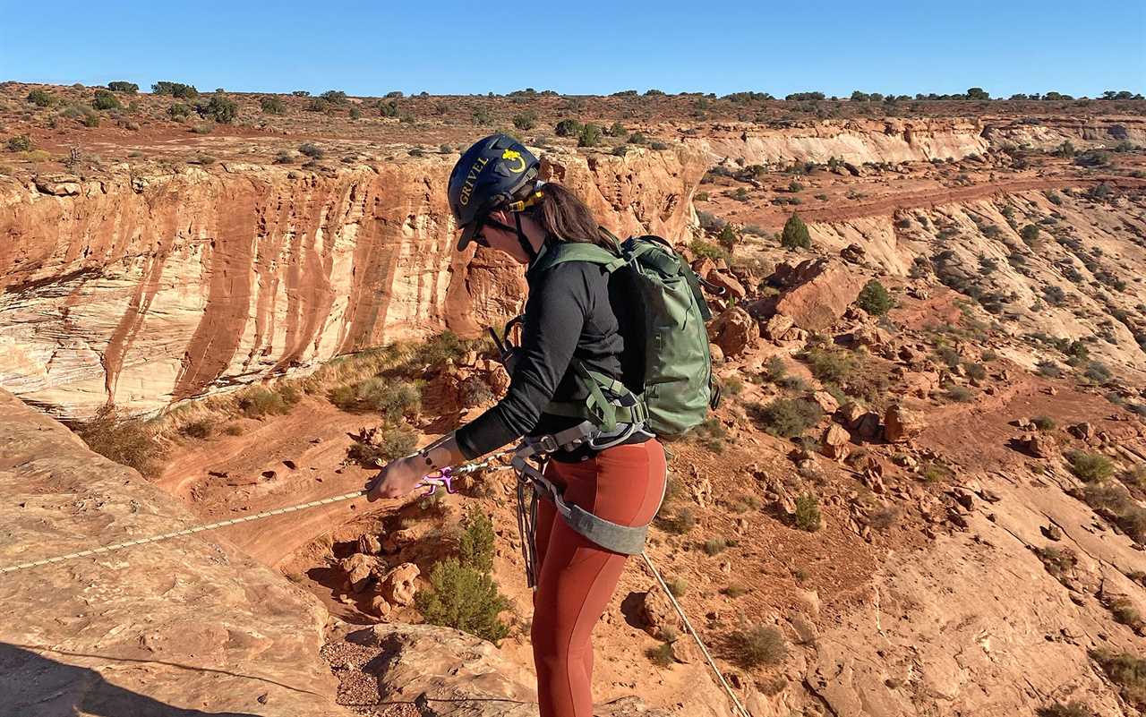 After rappelling through some very tight sandstone canyons, the Capilene only sustained a minor snag and some light piling in high-abrasion areas.