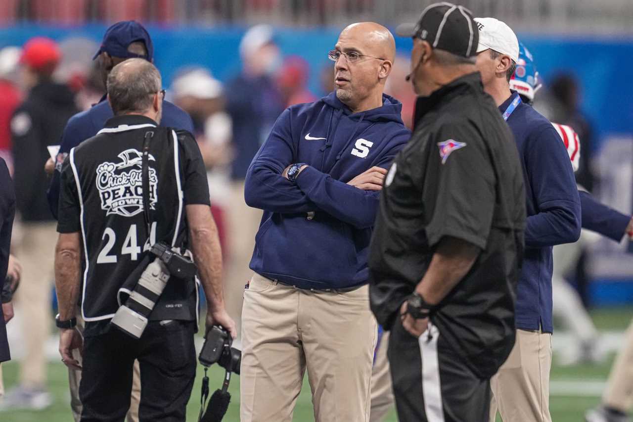 Penn State Nittany Lions head coach James Franklin on the field before the game against the Mississippi Rebels at Mercedes-Benz Stadium.