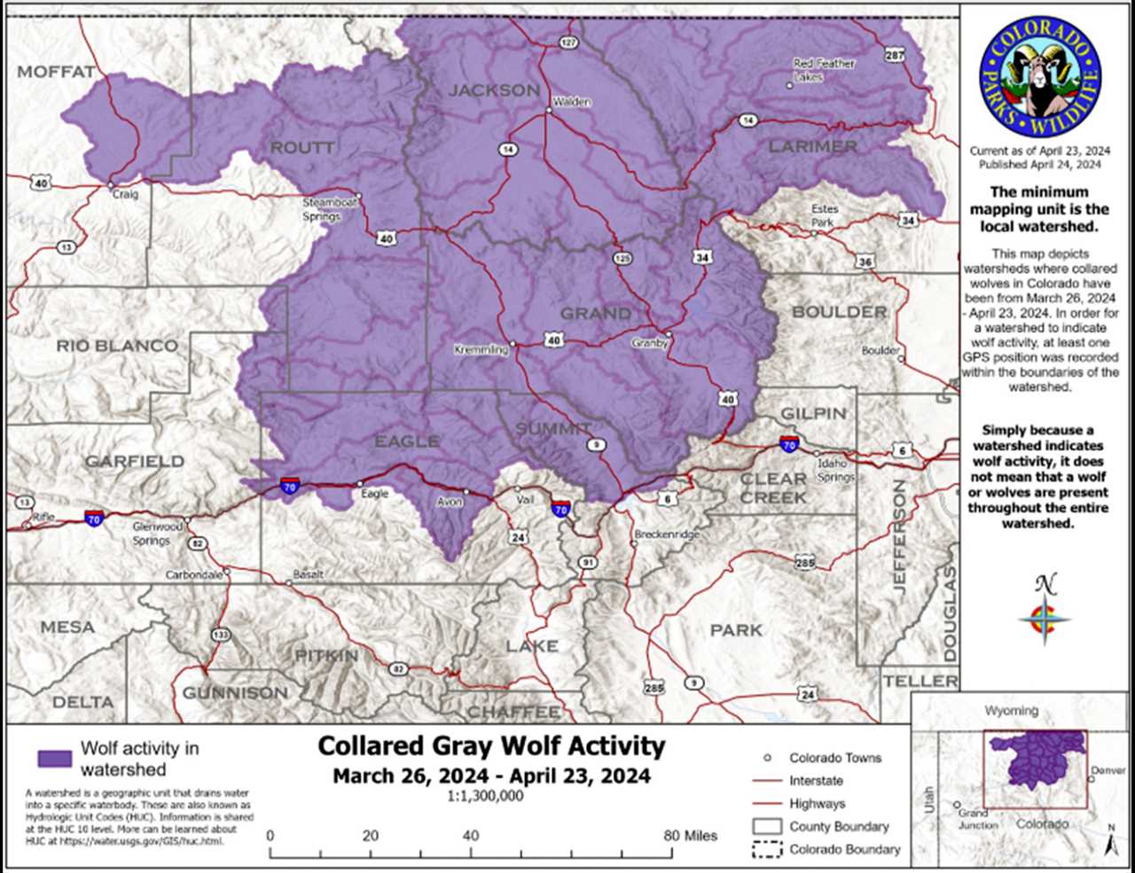A wolf activity map in Colorado.