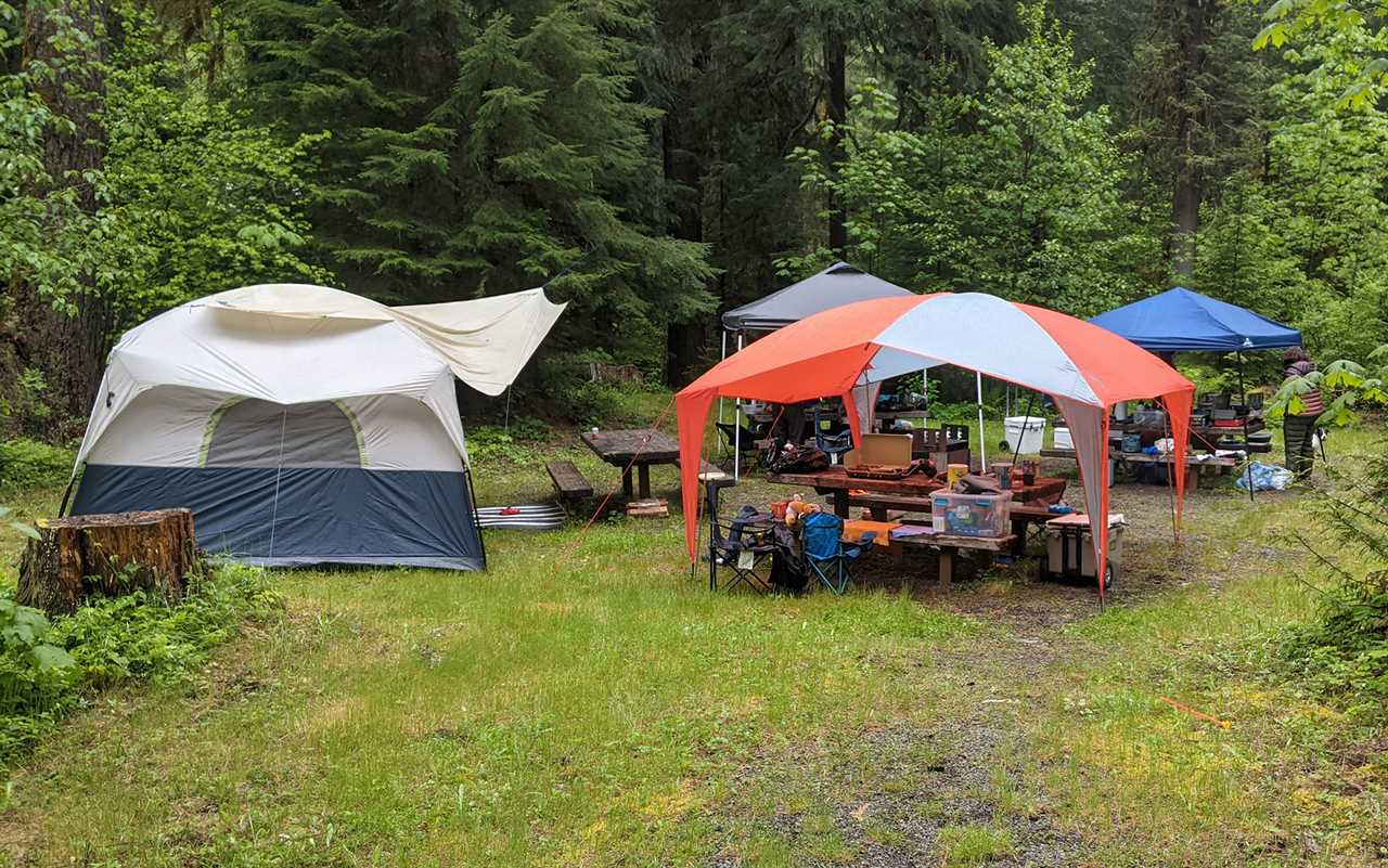 It rains on a PNW campsite.